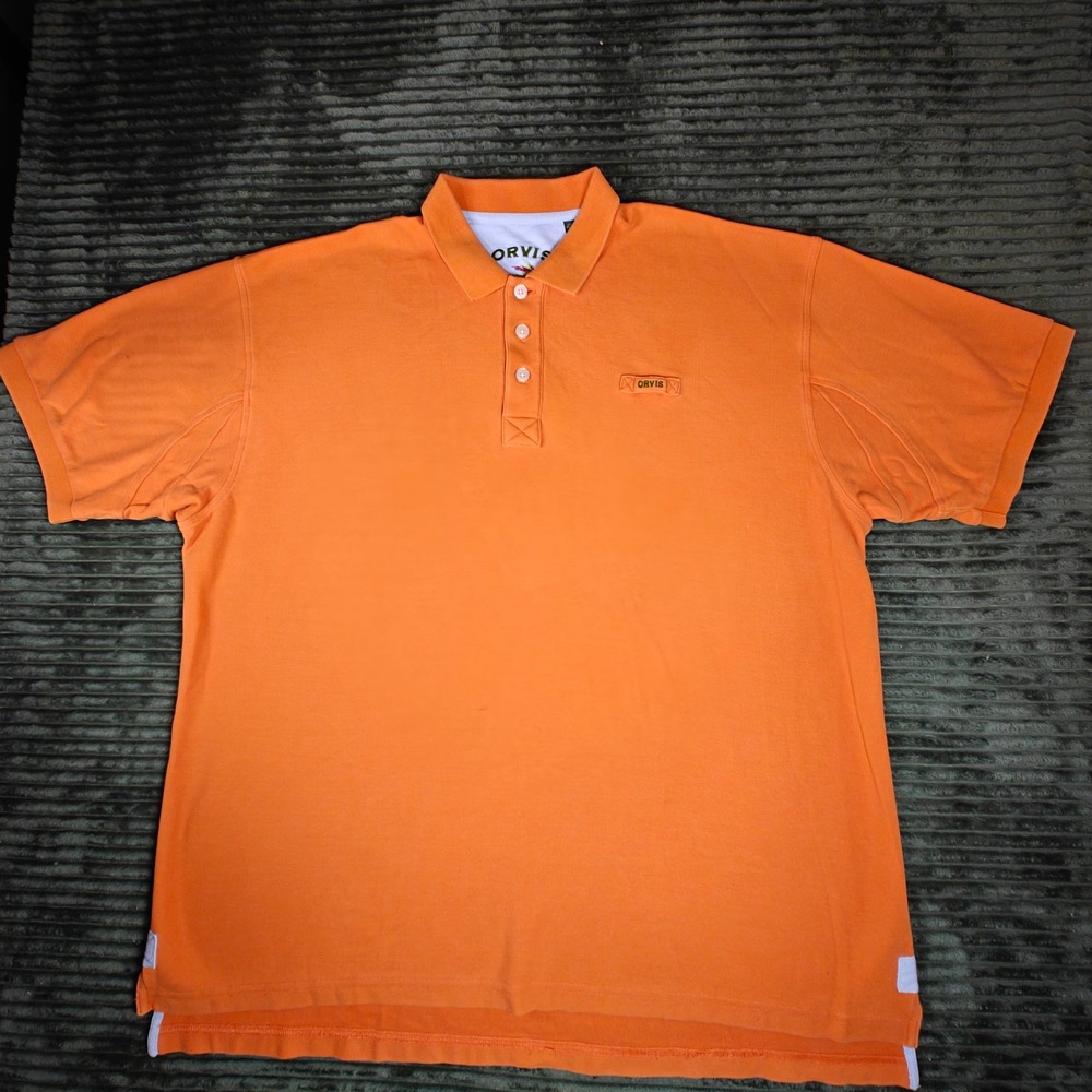 Orvis Mens XXL-T Tall Orange Cotton Pique Short Sleeve Polo Shirt 2HCK‎
